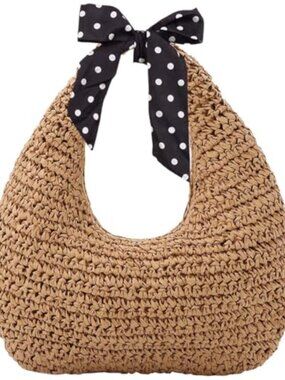 Woven Straw Beach Tote Purse with Zipper | Handbag for Women